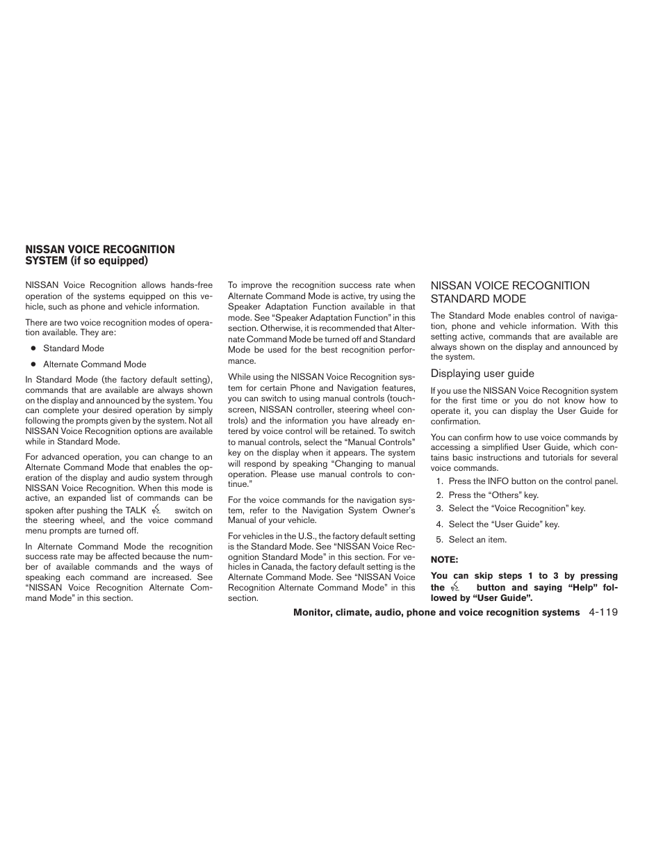 Nissan voice recognition standard mode -119 | NISSAN 2014 Maxima - Owner's Manual User Manual | Page 282 / 432