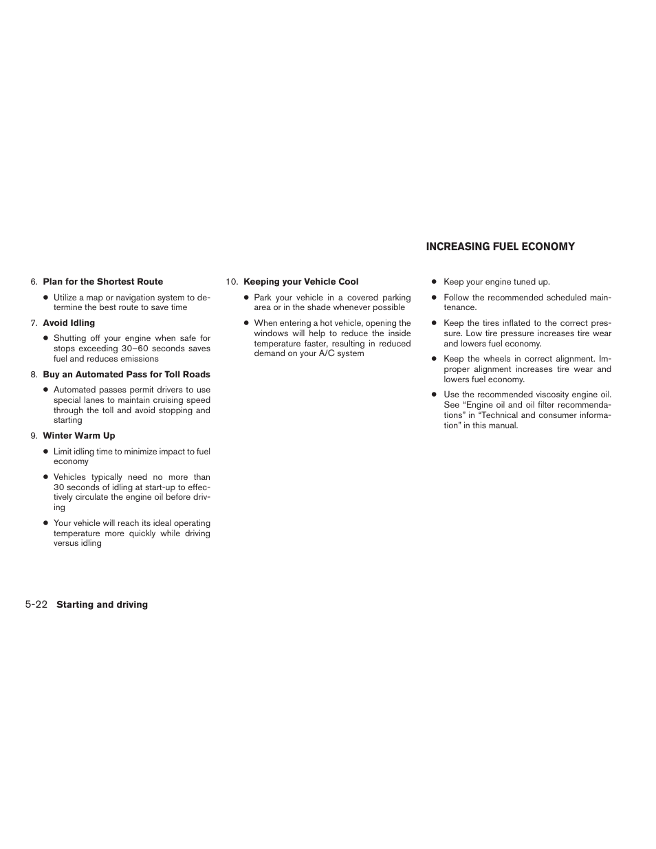 Increasing fuel economy -22 | NISSAN 2014 Maxima - Owner's Manual User Manual | Page 321 / 432