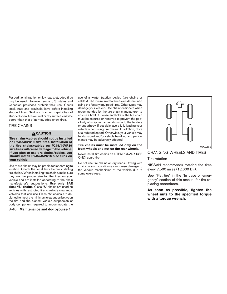 Tire chains -40 changing wheels and tires -40 | NISSAN 2014 Maxima - Owner's Manual User Manual | Page 391 / 432