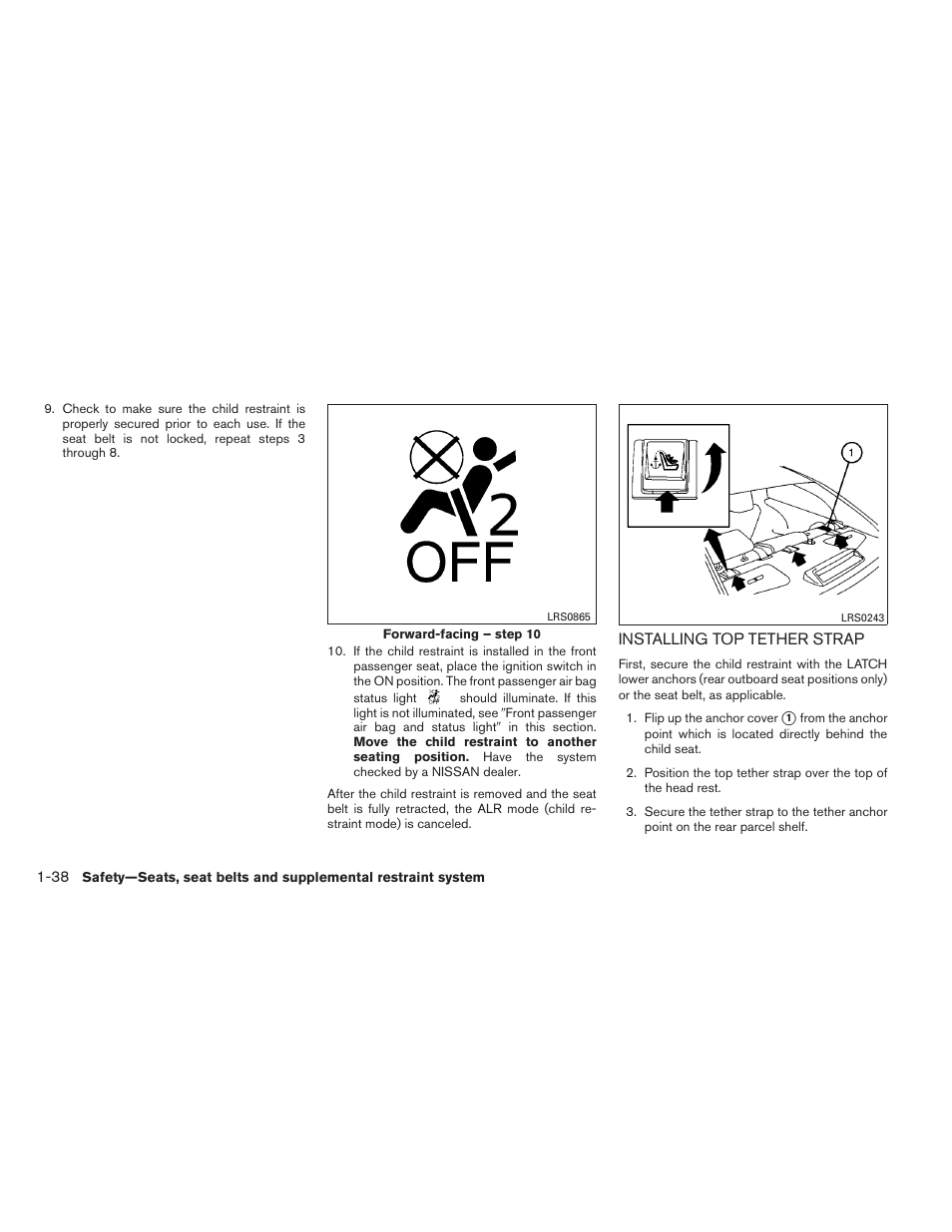 Installing top tether strap -38 | NISSAN 2014 Maxima - Owner's Manual User Manual | Page 55 / 432