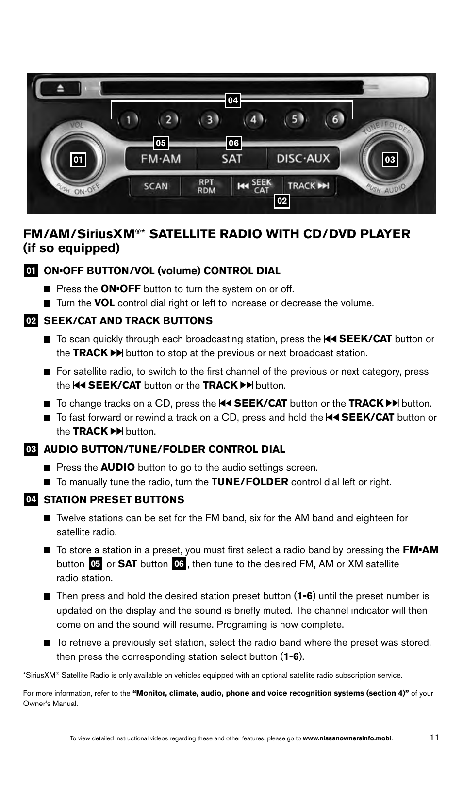 Fm/am/siriusxm | NISSAN 2014 Maxima - Quick Reference Guide User Manual | Page 13 / 24