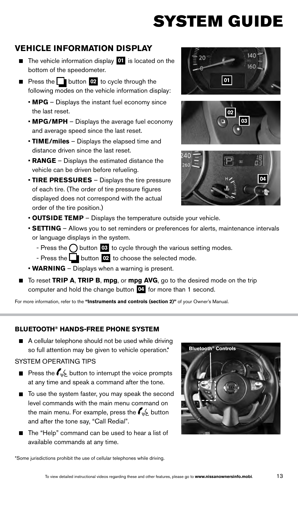 System guide, Vehicle information display | NISSAN 2014 Maxima - Quick Reference Guide User Manual | Page 15 / 24