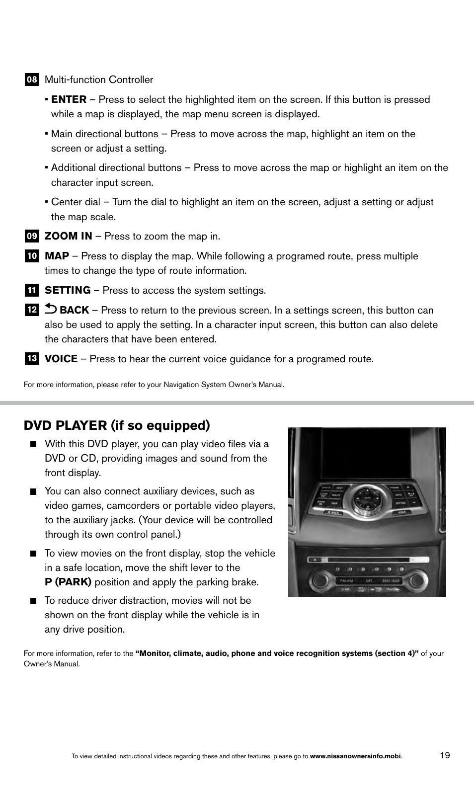 Dvd player (if so equipped) | NISSAN 2014 Maxima - Quick Reference Guide User Manual | Page 21 / 24
