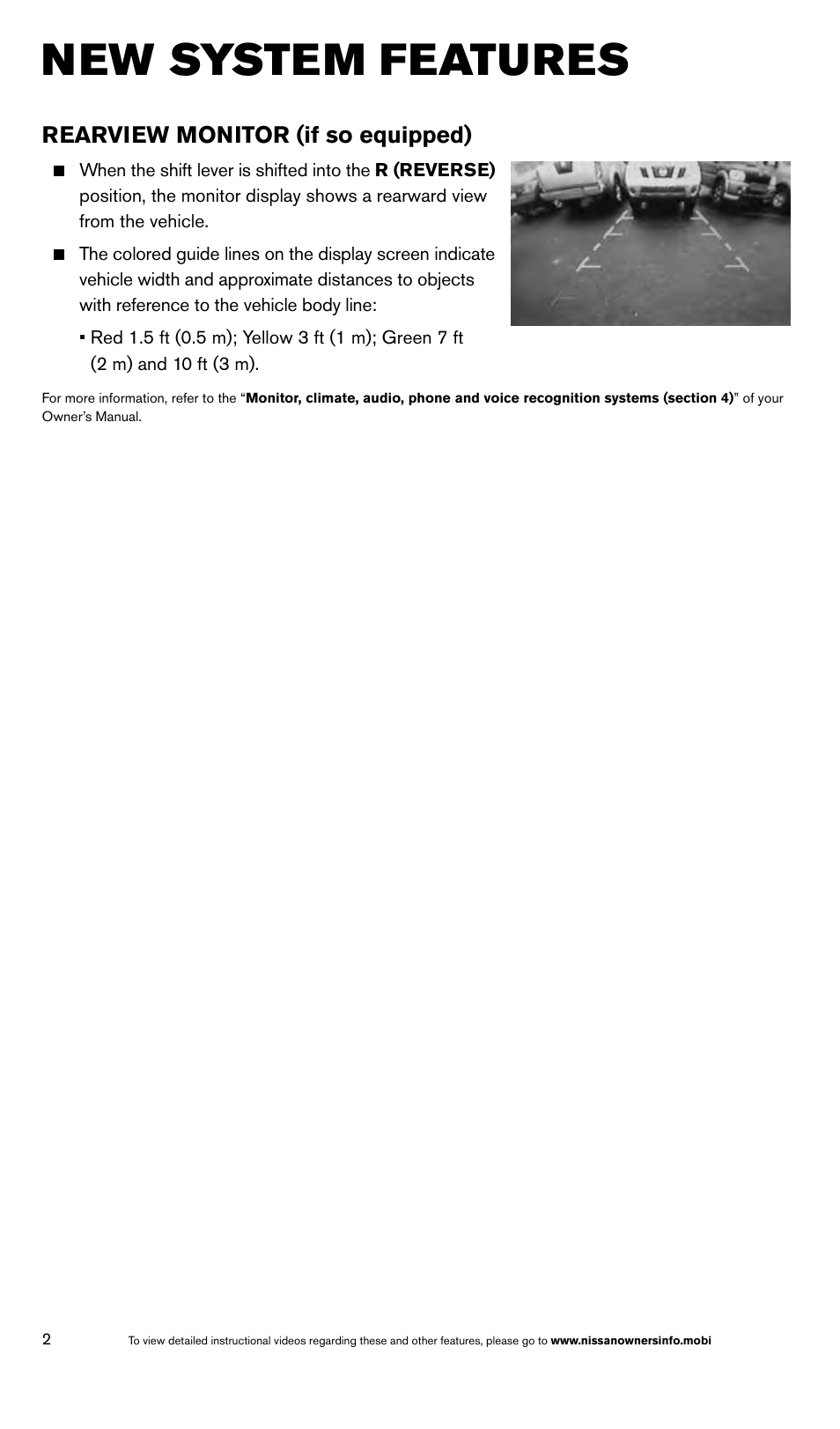 New system features, Rearview monitor (if so equipped) | NISSAN 2014 Maxima - Quick Reference Guide User Manual | Page 4 / 24