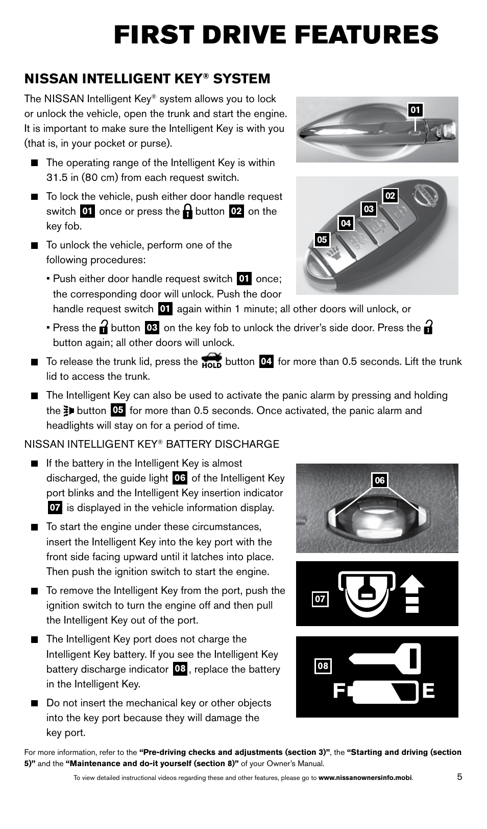 First drive features, Nissan intelligent key, System | NISSAN 2014 Maxima - Quick Reference Guide User Manual | Page 7 / 24