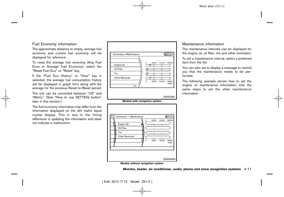 NISSAN 2011 Murano - Owner's Manual User Manual | Page 215 / 481