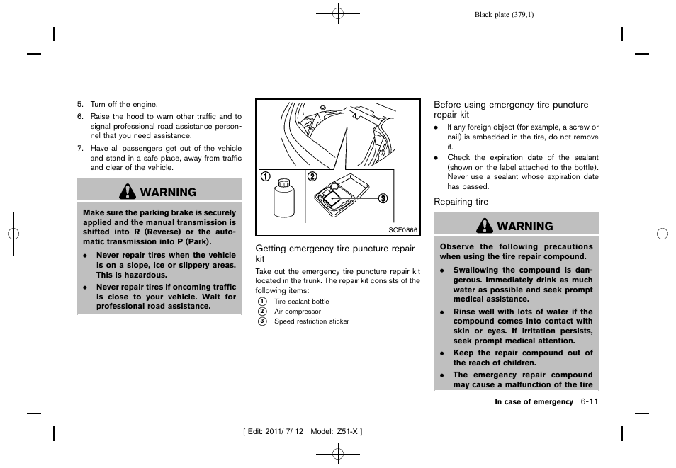 Warning | NISSAN 2011 Murano - Owner's Manual User Manual | Page 379 / 481