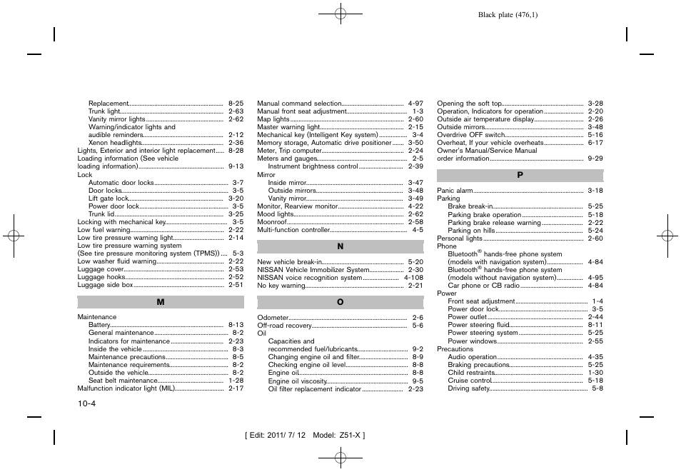 NISSAN 2011 Murano - Owner's Manual User Manual | Page 476 / 481