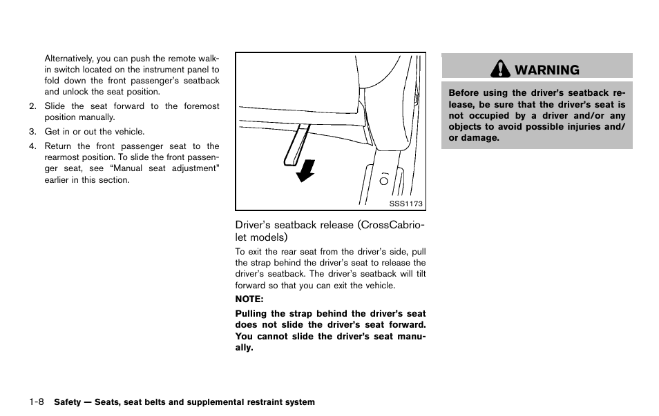 Warning | NISSAN 2012 Murano - Owner's Manual User Manual | Page 32 / 491