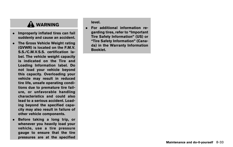 Warning | NISSAN 2012 Murano - Owner's Manual User Manual | Page 441 / 491