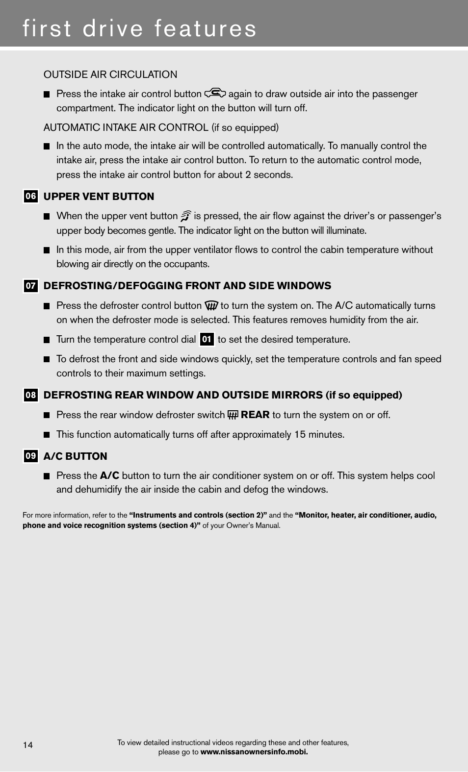 First drive features | NISSAN 2012 Murano - Quick Reference Guide User Manual | Page 16 / 28