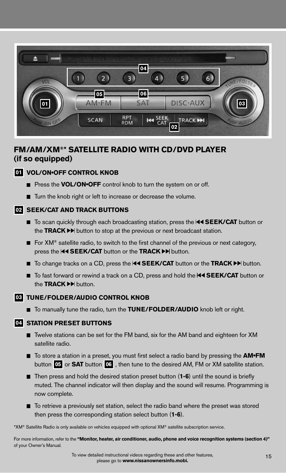 Fm/am/xm | NISSAN 2012 Murano - Quick Reference Guide User Manual | Page 17 / 28