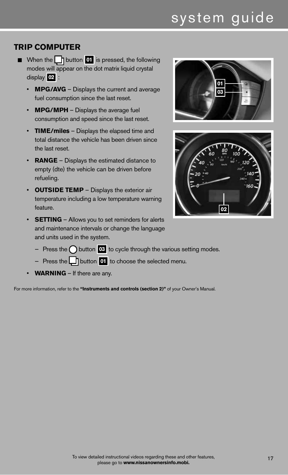 System guide, Trip computer | NISSAN 2012 Murano - Quick Reference Guide User Manual | Page 19 / 28