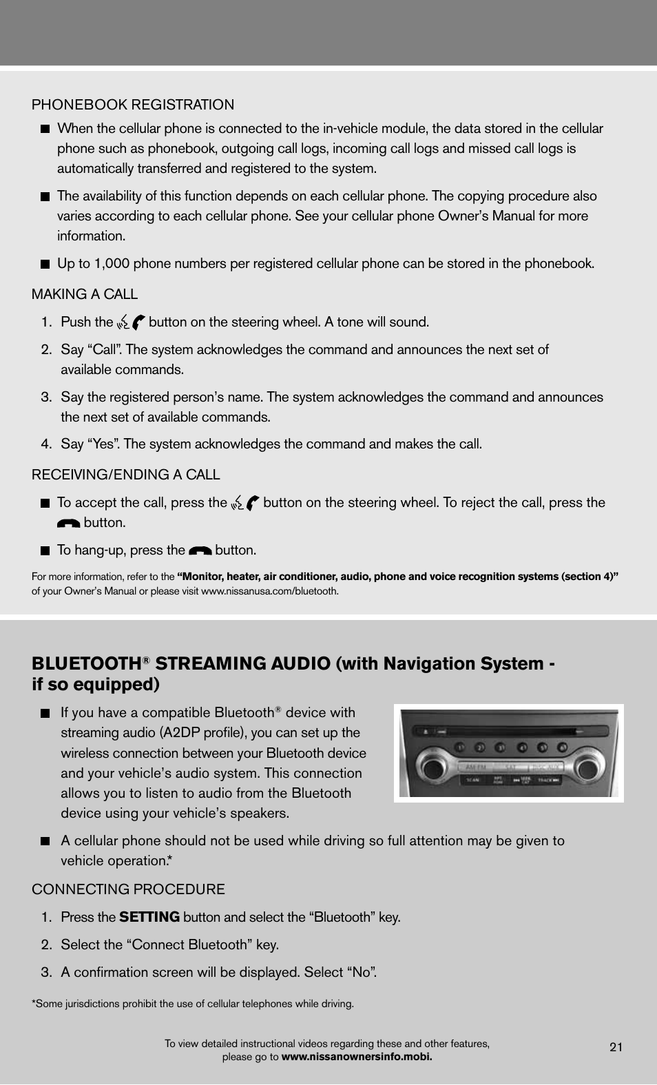 Bluetooth | NISSAN 2012 Murano - Quick Reference Guide User Manual | Page 23 / 28