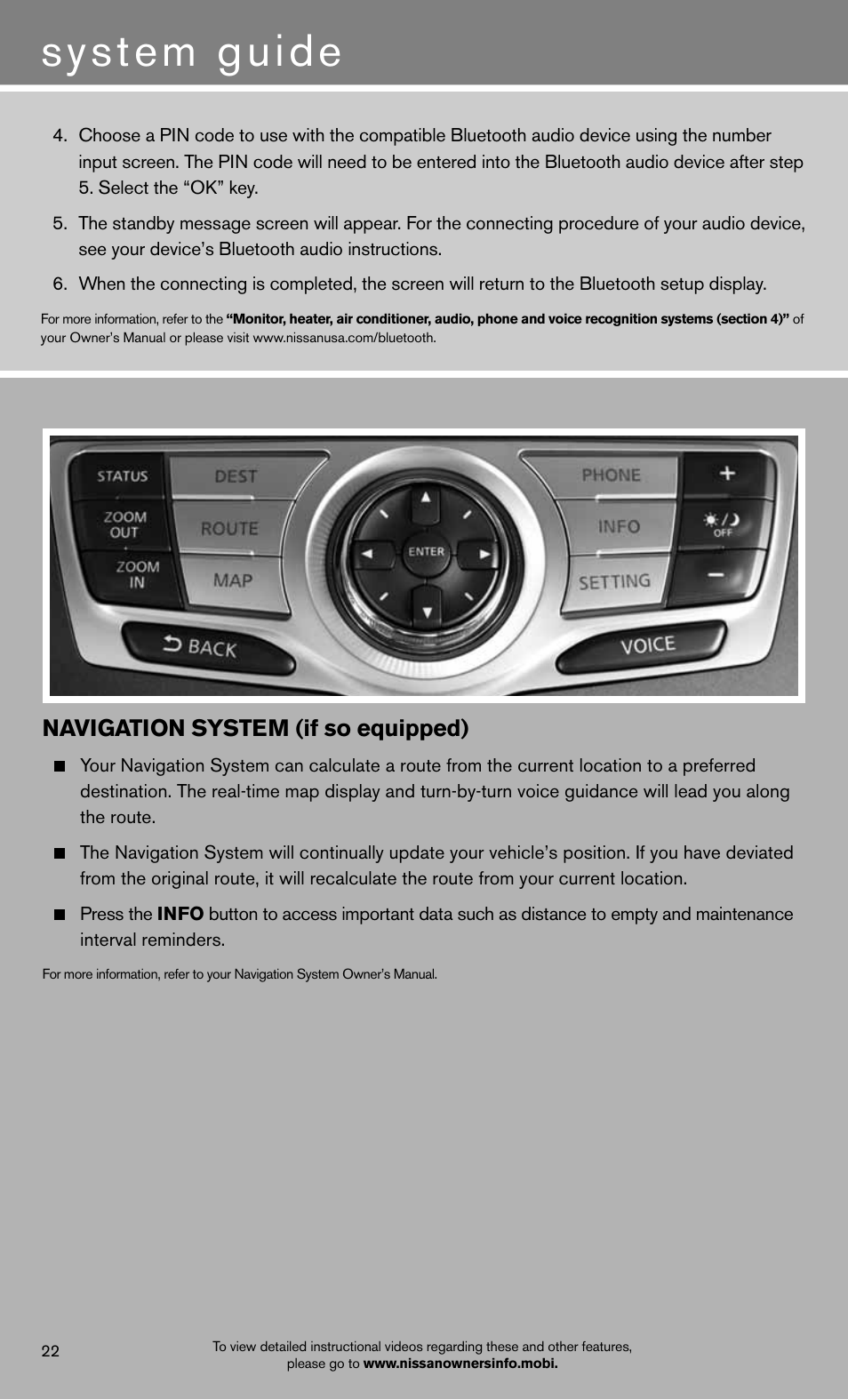 System guide, Navigation system (if so equipped) | NISSAN 2012 Murano - Quick Reference Guide User Manual | Page 24 / 28