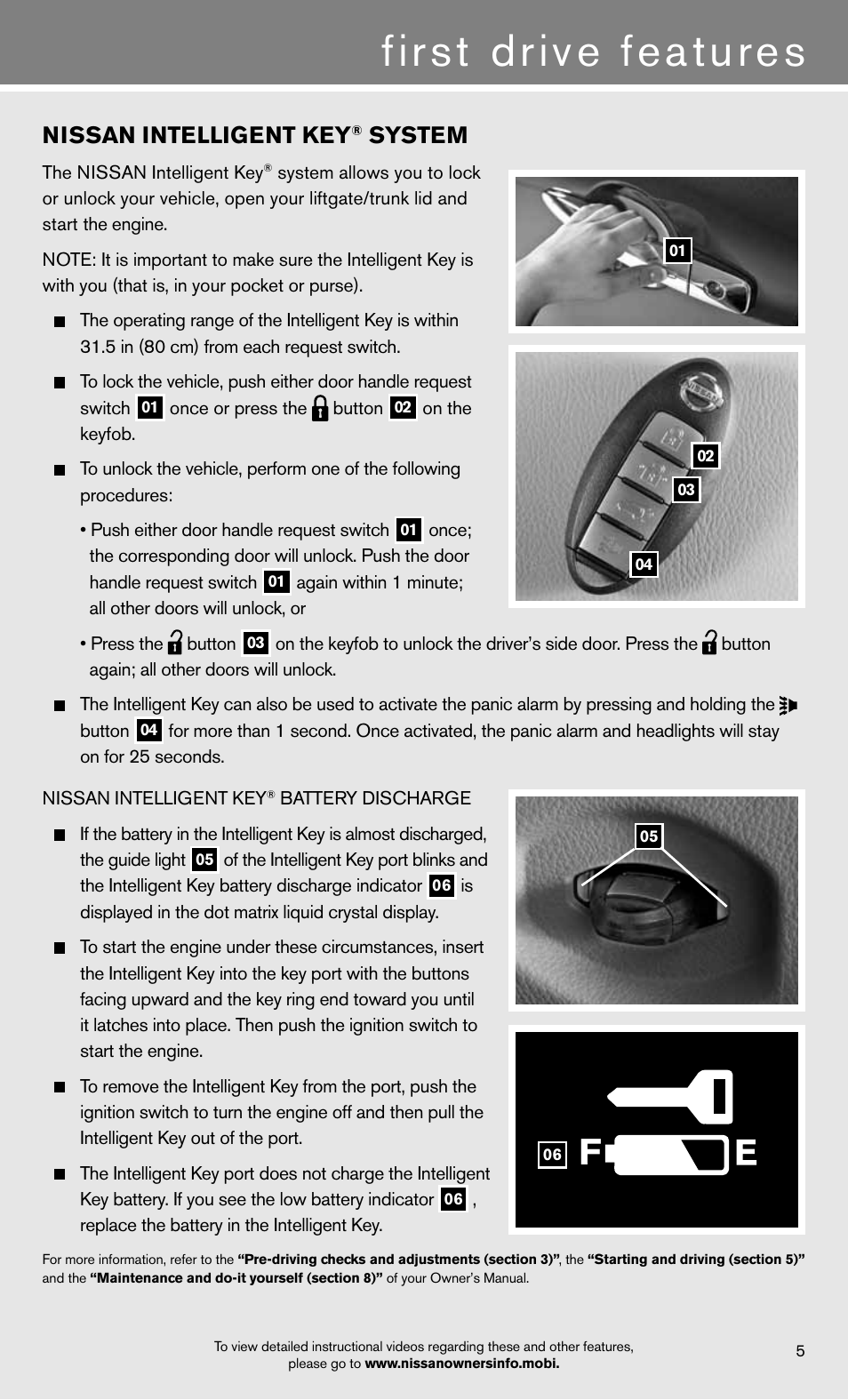 First drive features, Nissan intelligent key, System | NISSAN 2012 Murano - Quick Reference Guide User Manual | Page 7 / 28