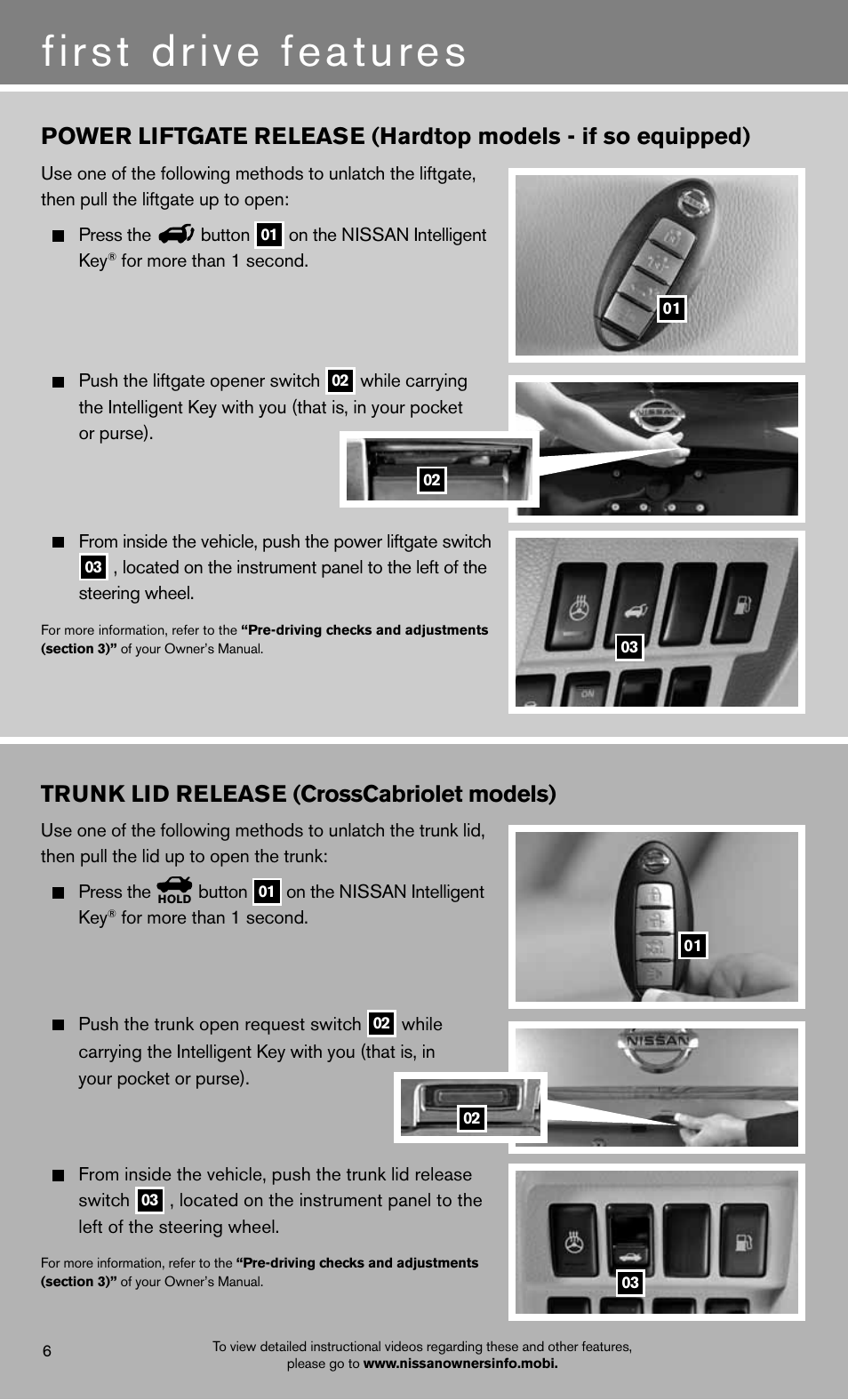 First drive features, Trunk lid release (crosscabriolet models) | NISSAN 2012 Murano - Quick Reference Guide User Manual | Page 8 / 28