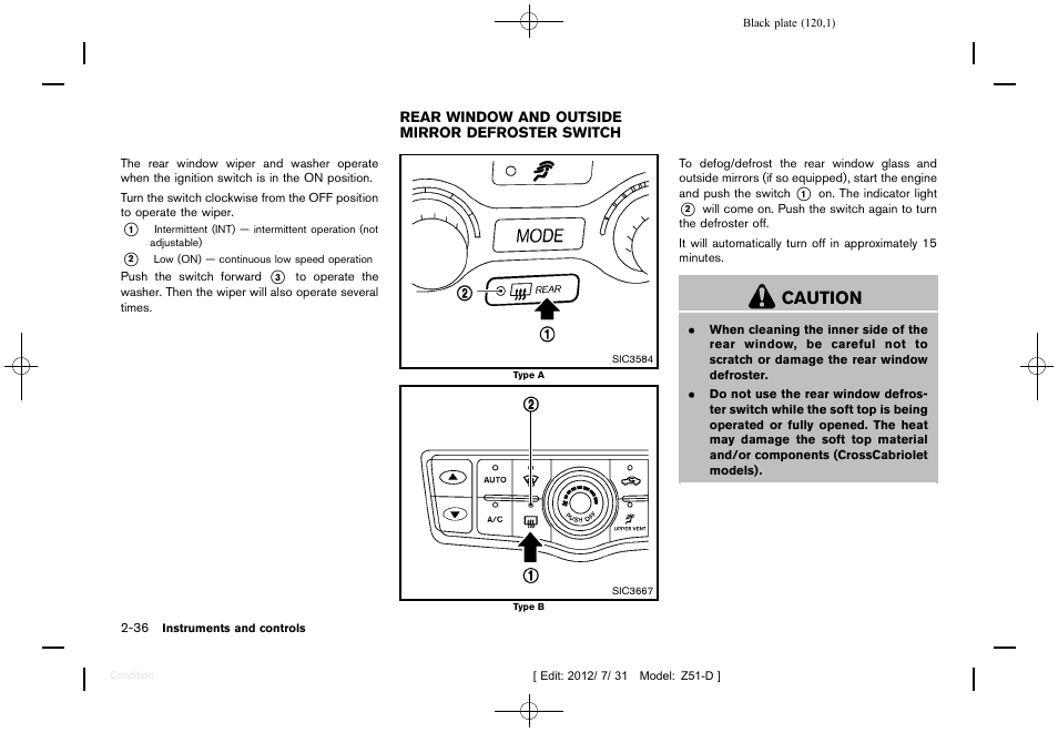 Caution | NISSAN 2013 Murano - Owner's Manual User Manual | Page 122 / 507