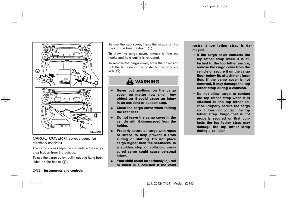 Warning | NISSAN 2013 Murano - Owner's Manual User Manual | Page 138 / 507