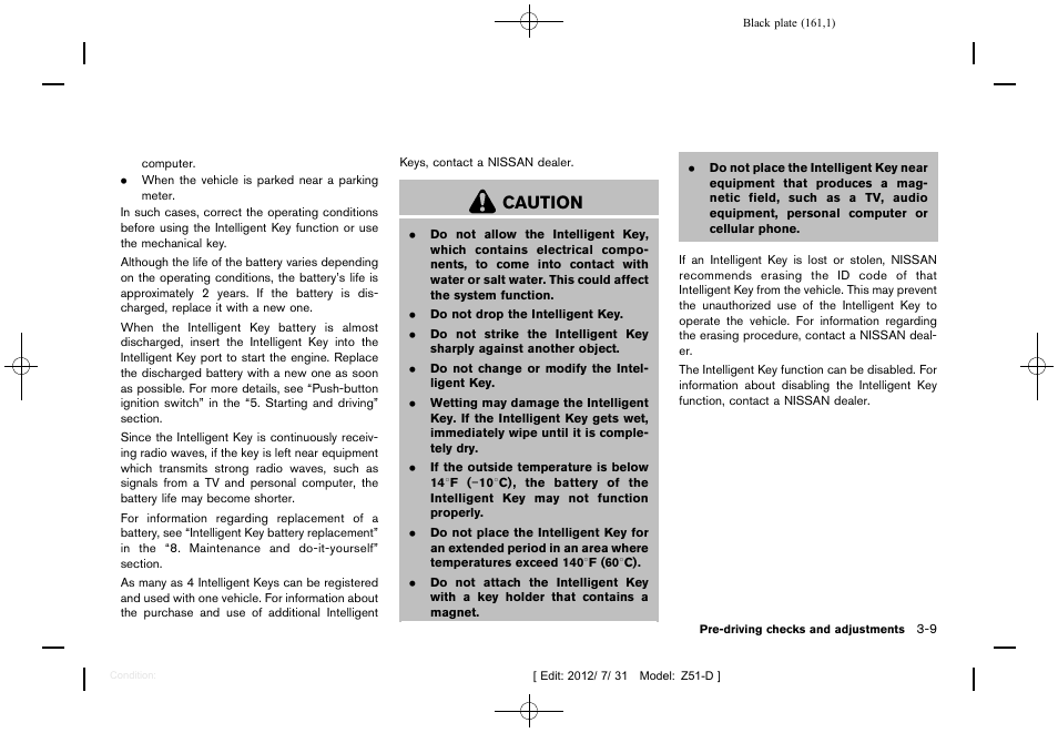 Caution | NISSAN 2013 Murano - Owner's Manual User Manual | Page 163 / 507