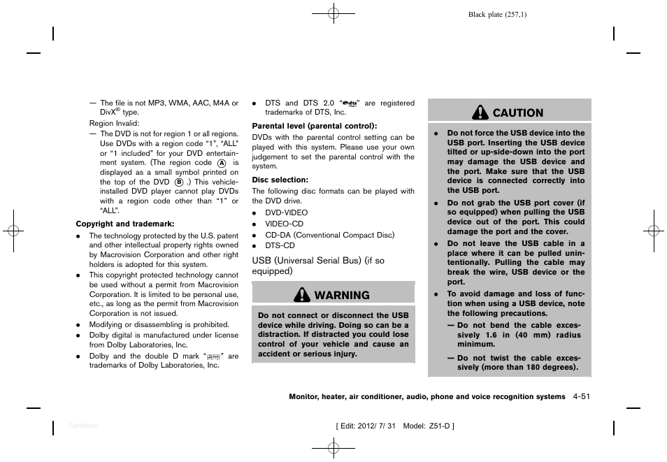Warning, Caution | NISSAN 2013 Murano - Owner's Manual User Manual | Page 259 / 507