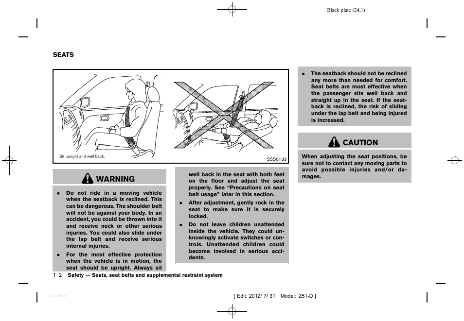 Seats -2, Warning, Caution | NISSAN 2013 Murano - Owner's Manual User Manual | Page 26 / 507
