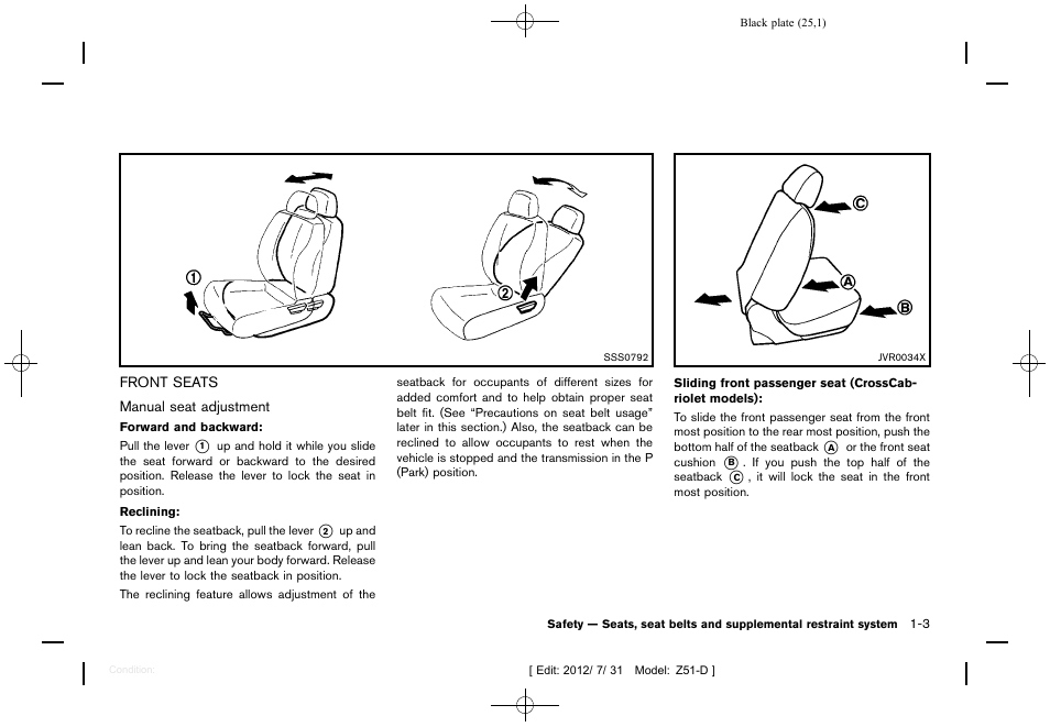 Front seats -3 | NISSAN 2013 Murano - Owner's Manual User Manual | Page 27 / 507