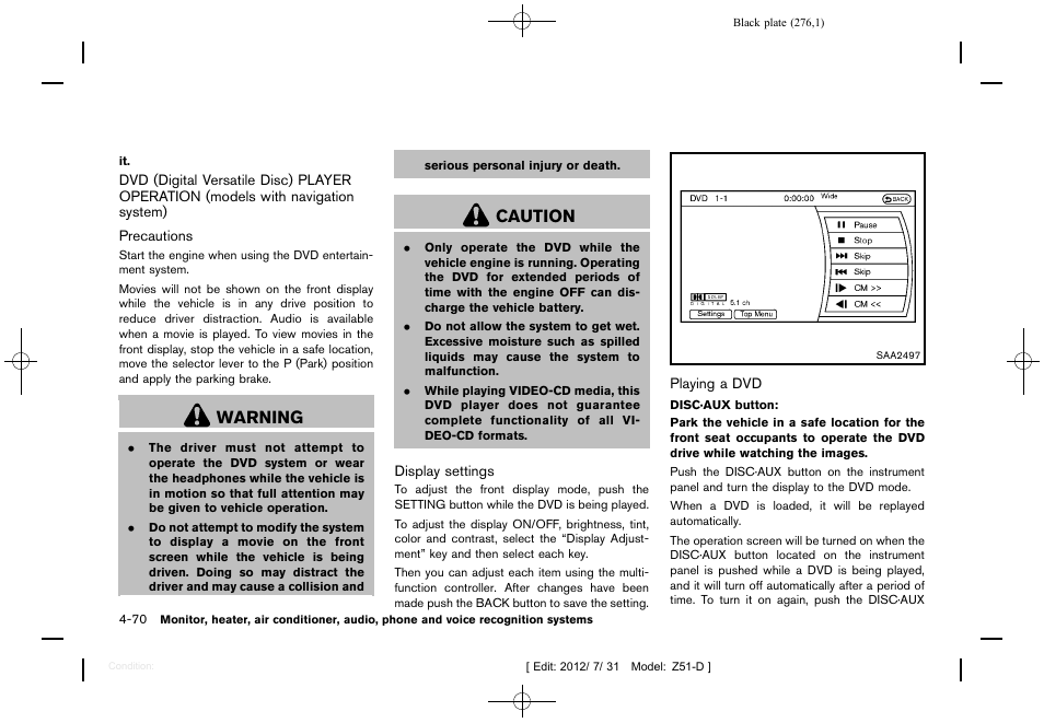 Warning, Caution | NISSAN 2013 Murano - Owner's Manual User Manual | Page 278 / 507