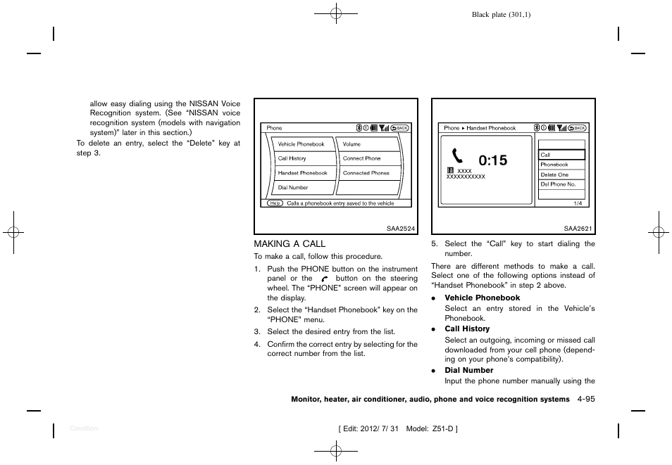 Making a call -95 | NISSAN 2013 Murano - Owner's Manual User Manual | Page 303 / 507