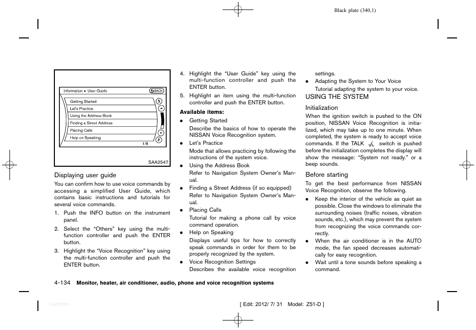 Using the system -134 | NISSAN 2013 Murano - Owner's Manual User Manual | Page 342 / 507