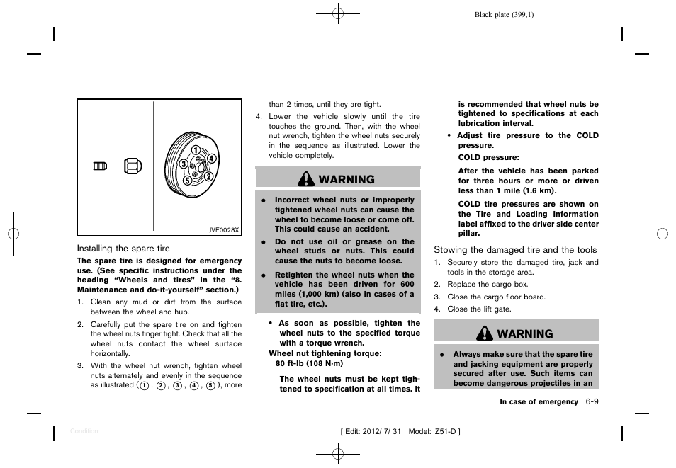 Warning | NISSAN 2013 Murano - Owner's Manual User Manual | Page 401 / 507