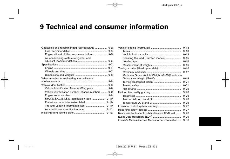 Technical and consumer information, 9 technical and consumer information | NISSAN 2013 Murano - Owner's Manual User Manual | Page 469 / 507