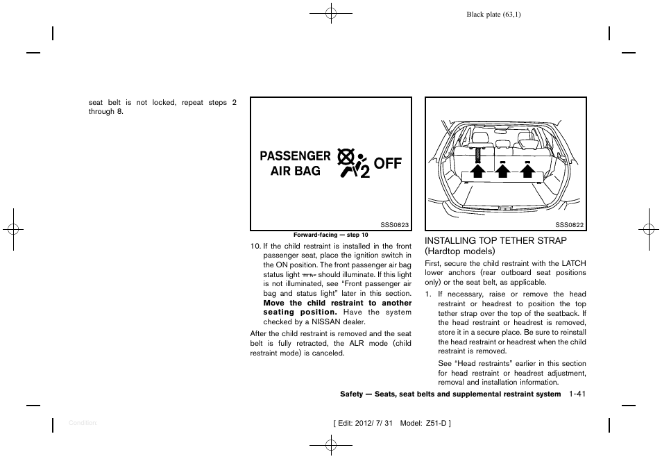 Installing top tether strap (hardtop models) -41 | NISSAN 2013 Murano - Owner's Manual User Manual | Page 65 / 507