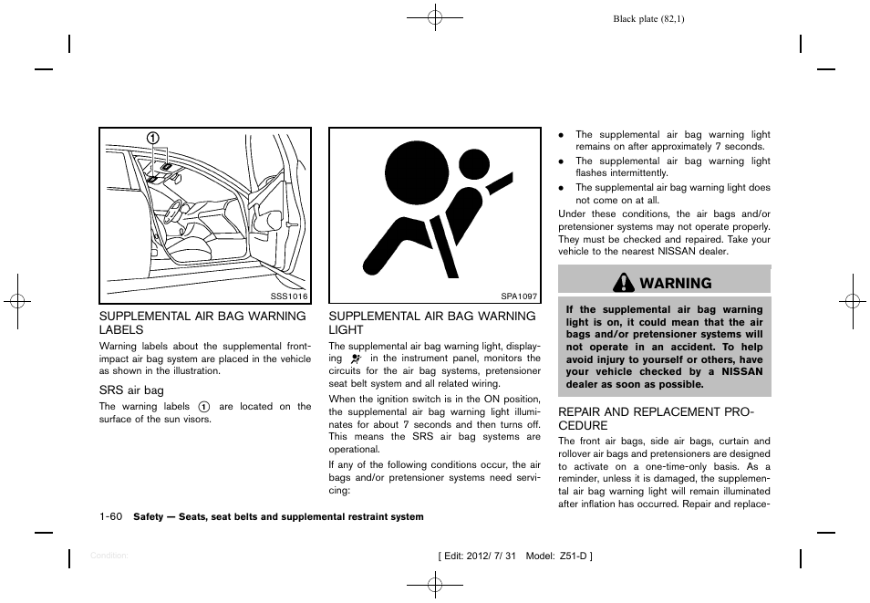 Warning | NISSAN 2013 Murano - Owner's Manual User Manual | Page 84 / 507