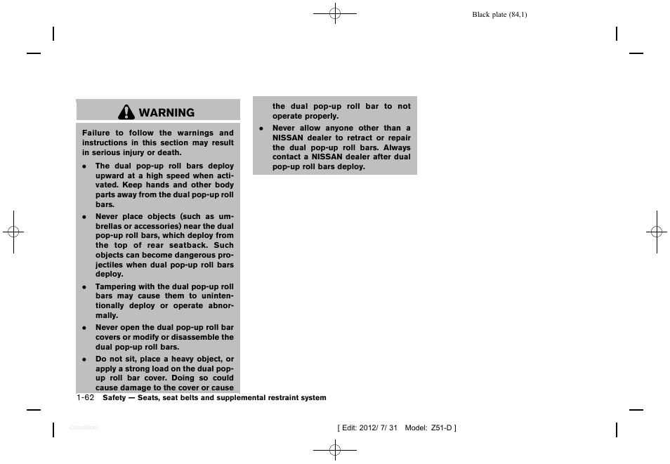 Warning | NISSAN 2013 Murano - Owner's Manual User Manual | Page 86 / 507