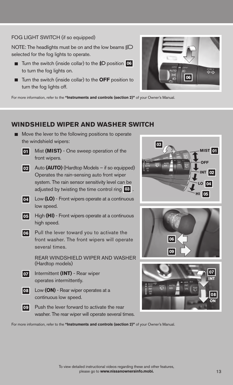 Windshield wiper and washer switch | NISSAN 2013 Murano - Quick Reference Guide User Manual | Page 15 / 28