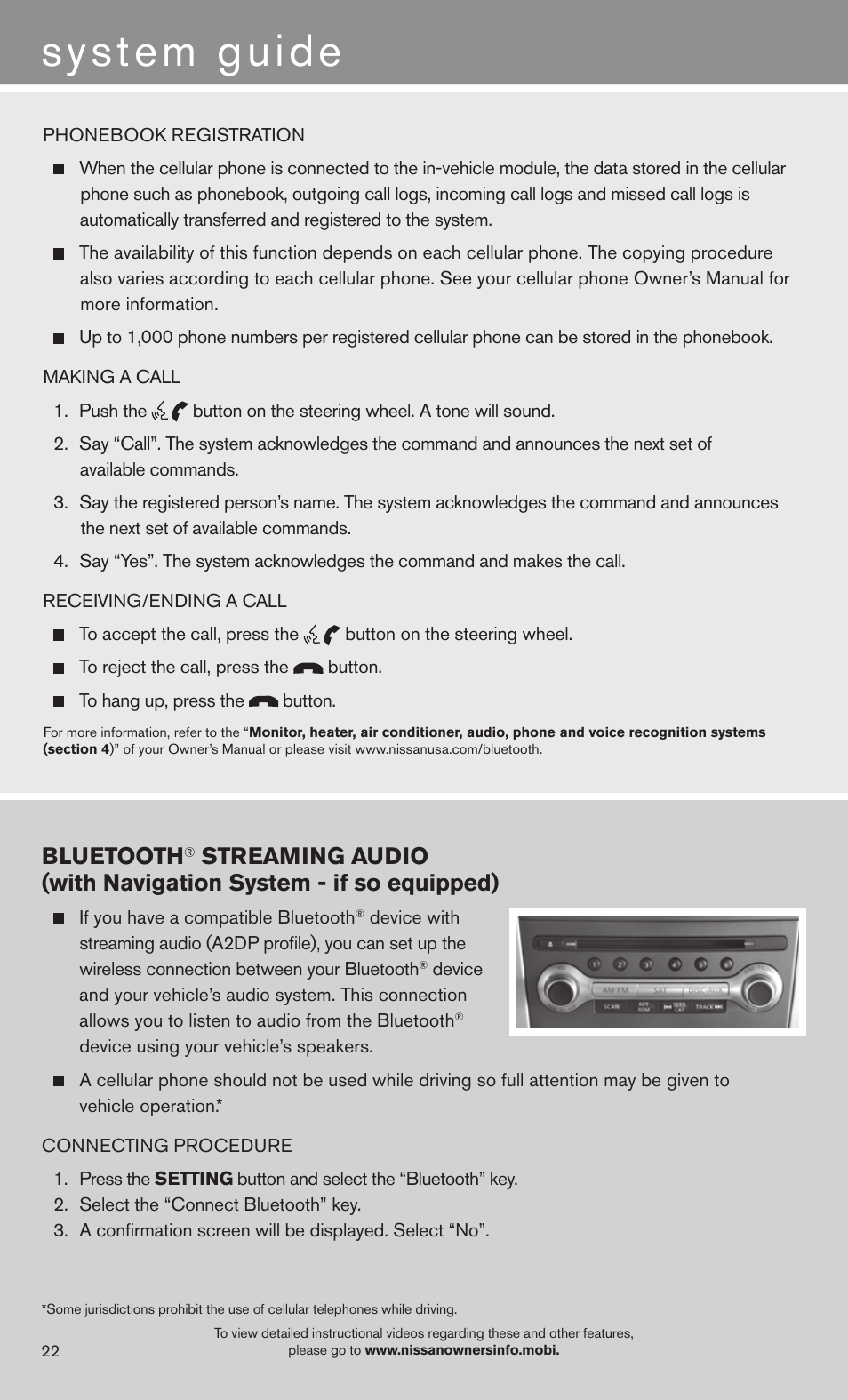 Bluetooth | NISSAN 2013 Murano - Quick Reference Guide User Manual | Page 24 / 28