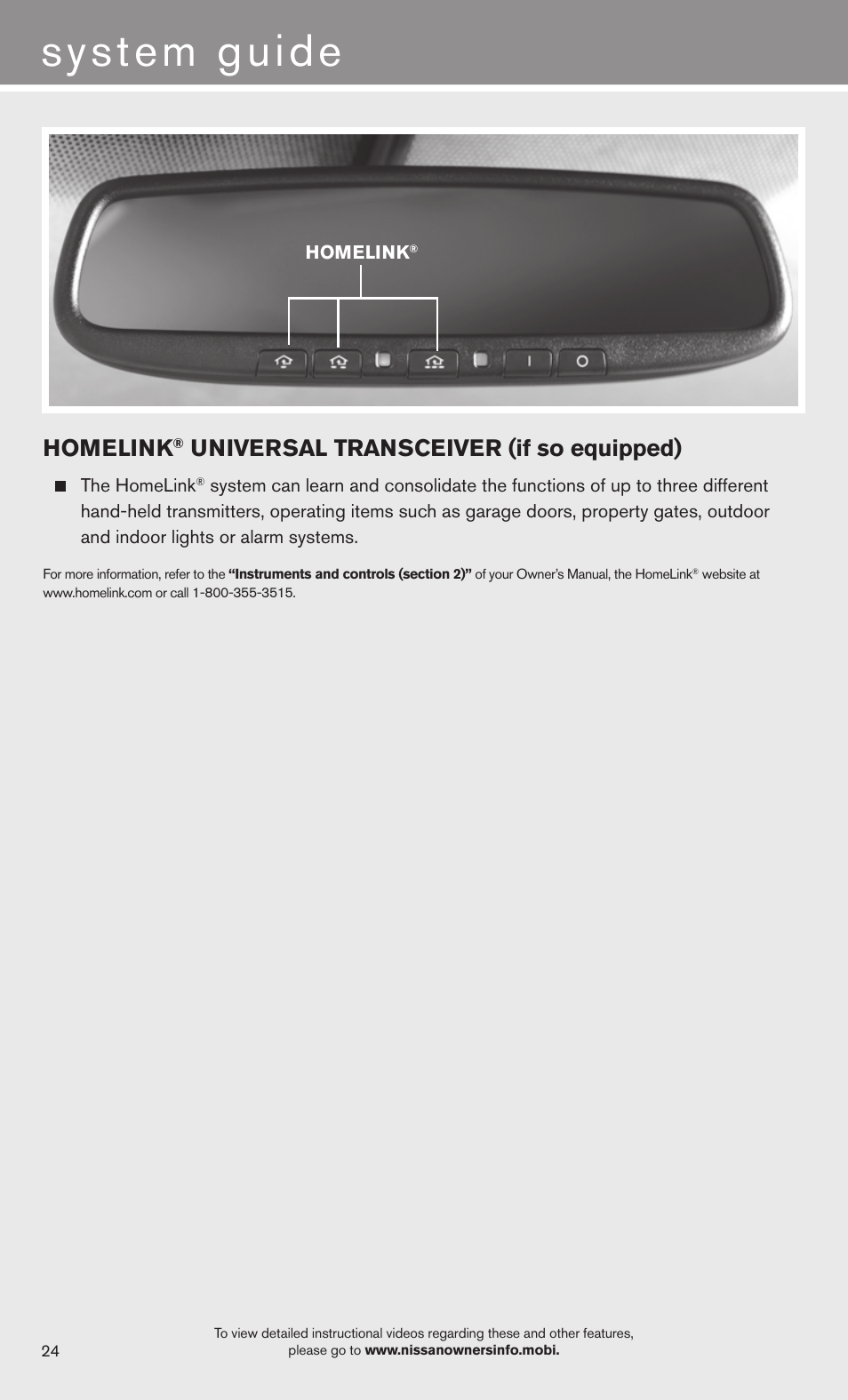 Homelink, Universal transceiver (if so equipped) | NISSAN 2013 Murano - Quick Reference Guide User Manual | Page 26 / 28