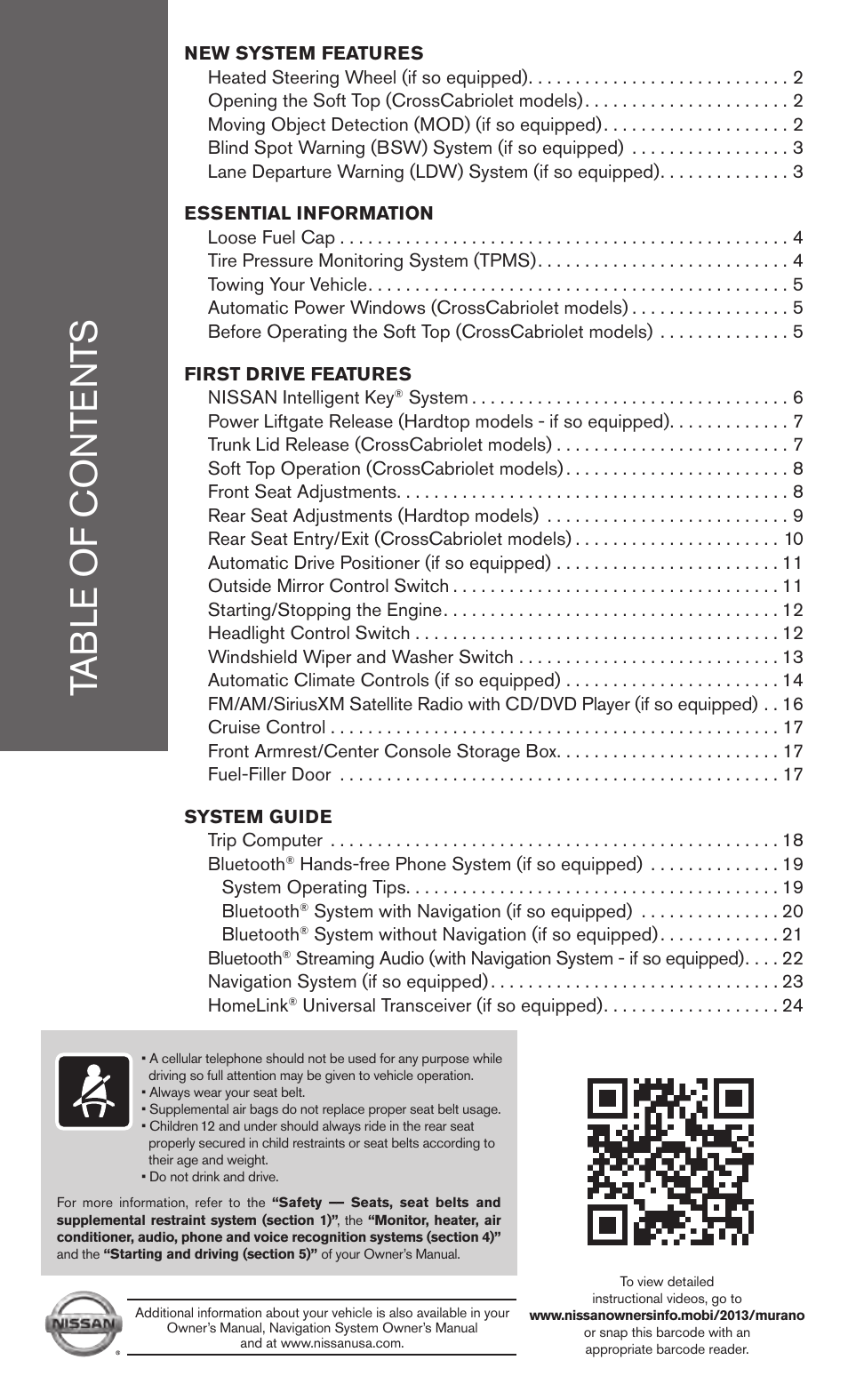 NISSAN 2013 Murano - Quick Reference Guide User Manual | Page 3 / 28