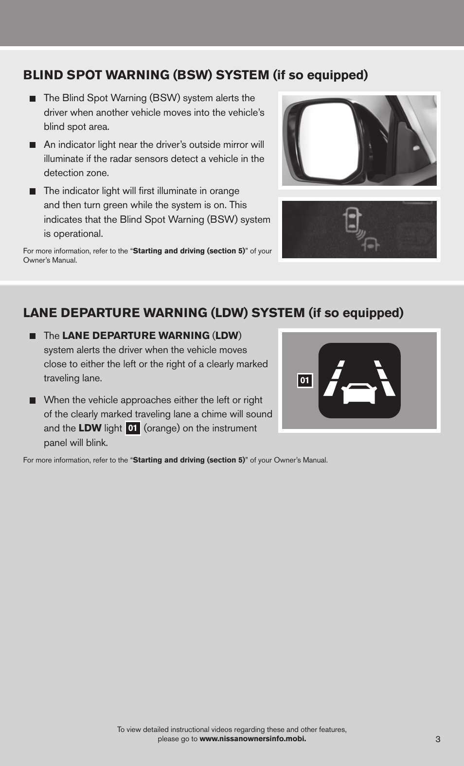 Blind spot warning (bsw) system (if so equipped) | NISSAN 2013 Murano - Quick Reference Guide User Manual | Page 5 / 28