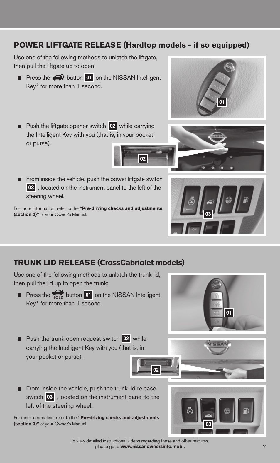 Trunk lid release (crosscabriolet models) | NISSAN 2013 Murano - Quick Reference Guide User Manual | Page 9 / 28