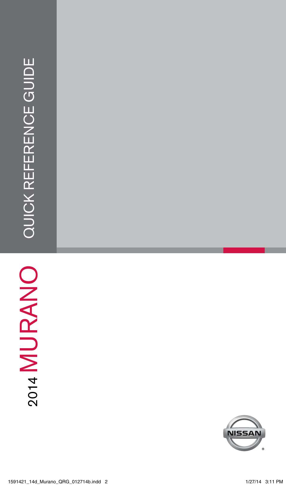 NISSAN 2014 Murano - Quick Reference Guide User Manual | 28 pages