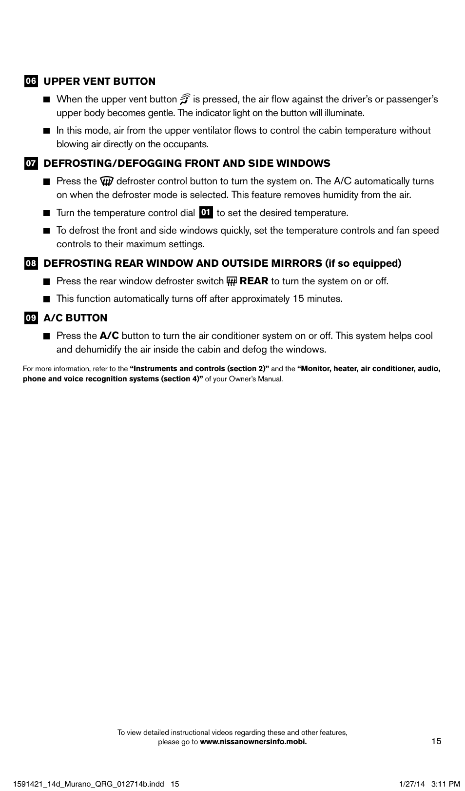 NISSAN 2014 Murano - Quick Reference Guide User Manual | Page 17 / 28