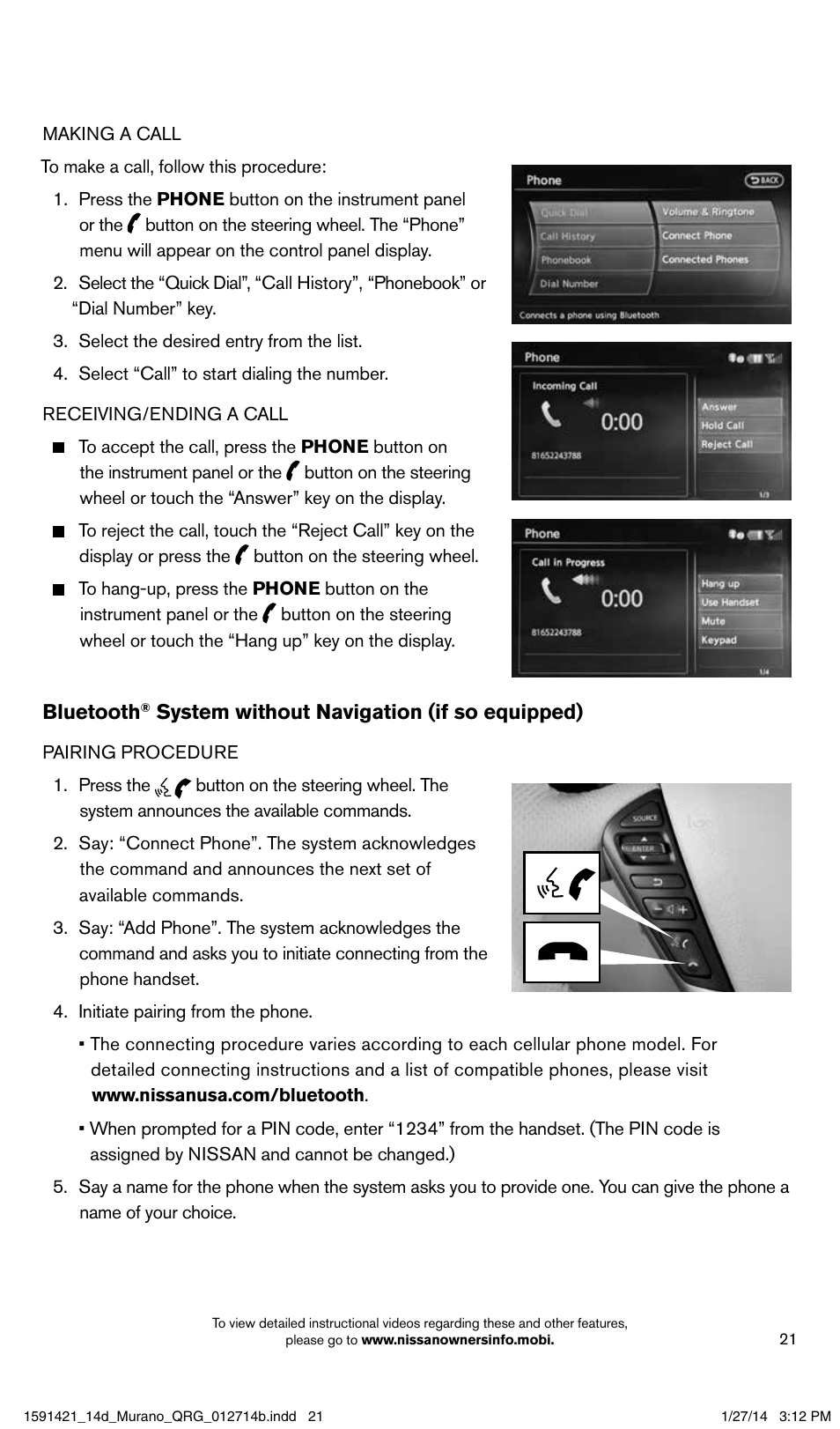 NISSAN 2014 Murano - Quick Reference Guide User Manual | Page 23 / 28