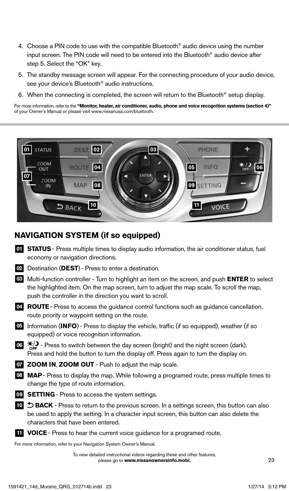 Navigation system (if so equipped) | NISSAN 2014 Murano - Quick Reference Guide User Manual | Page 25 / 28