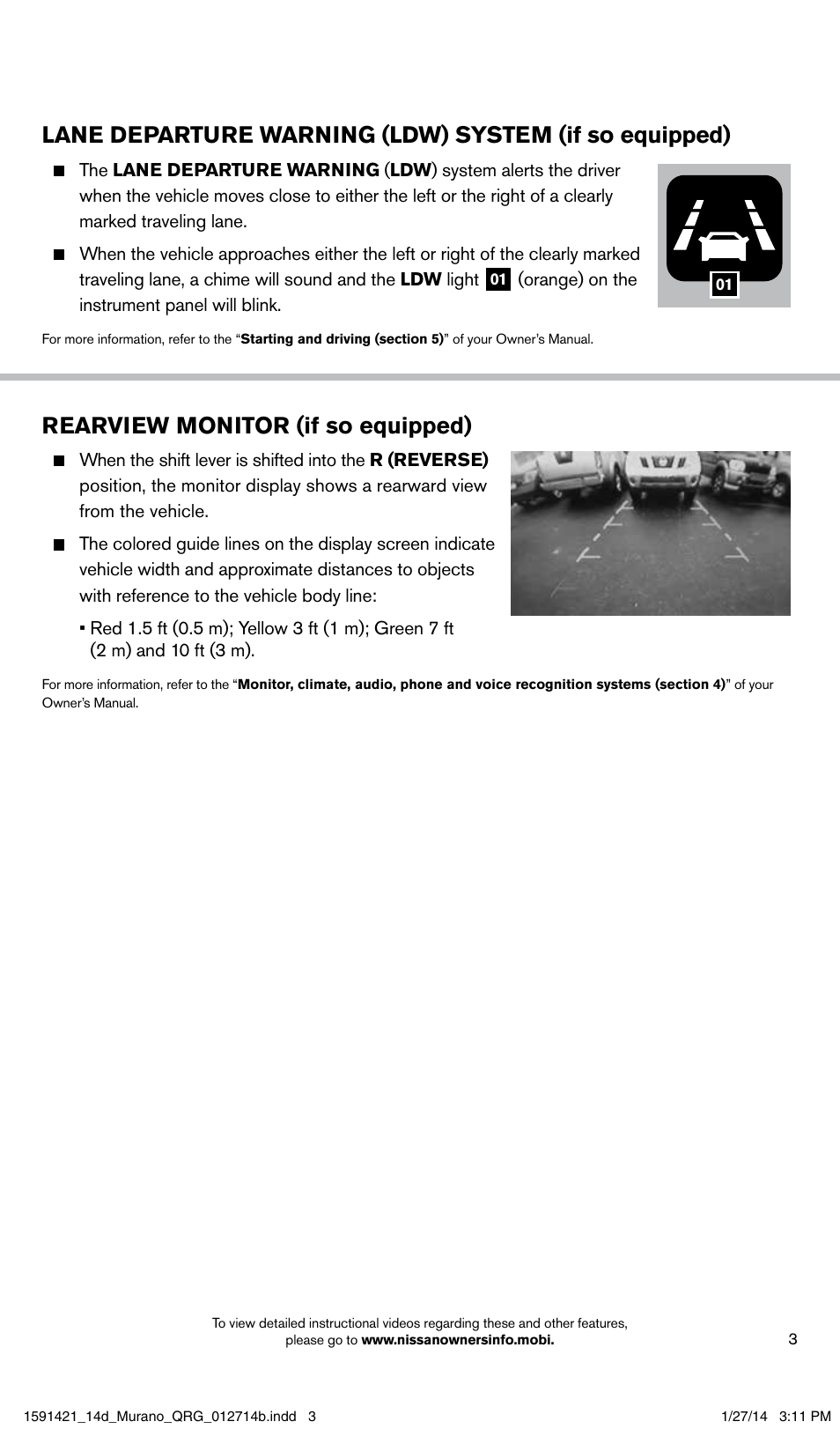 Rearview monitor (if so equipped) | NISSAN 2014 Murano - Quick Reference Guide User Manual | Page 5 / 28