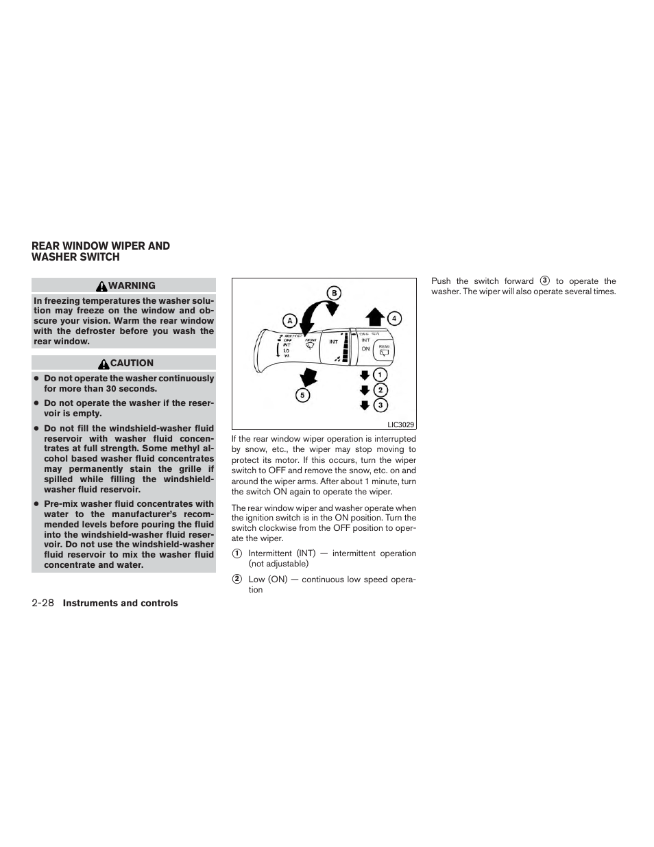 Rear window wiper and washer switch -28 | NISSAN 2015 Murano - Owner's Manual User Manual | Page 115 / 418