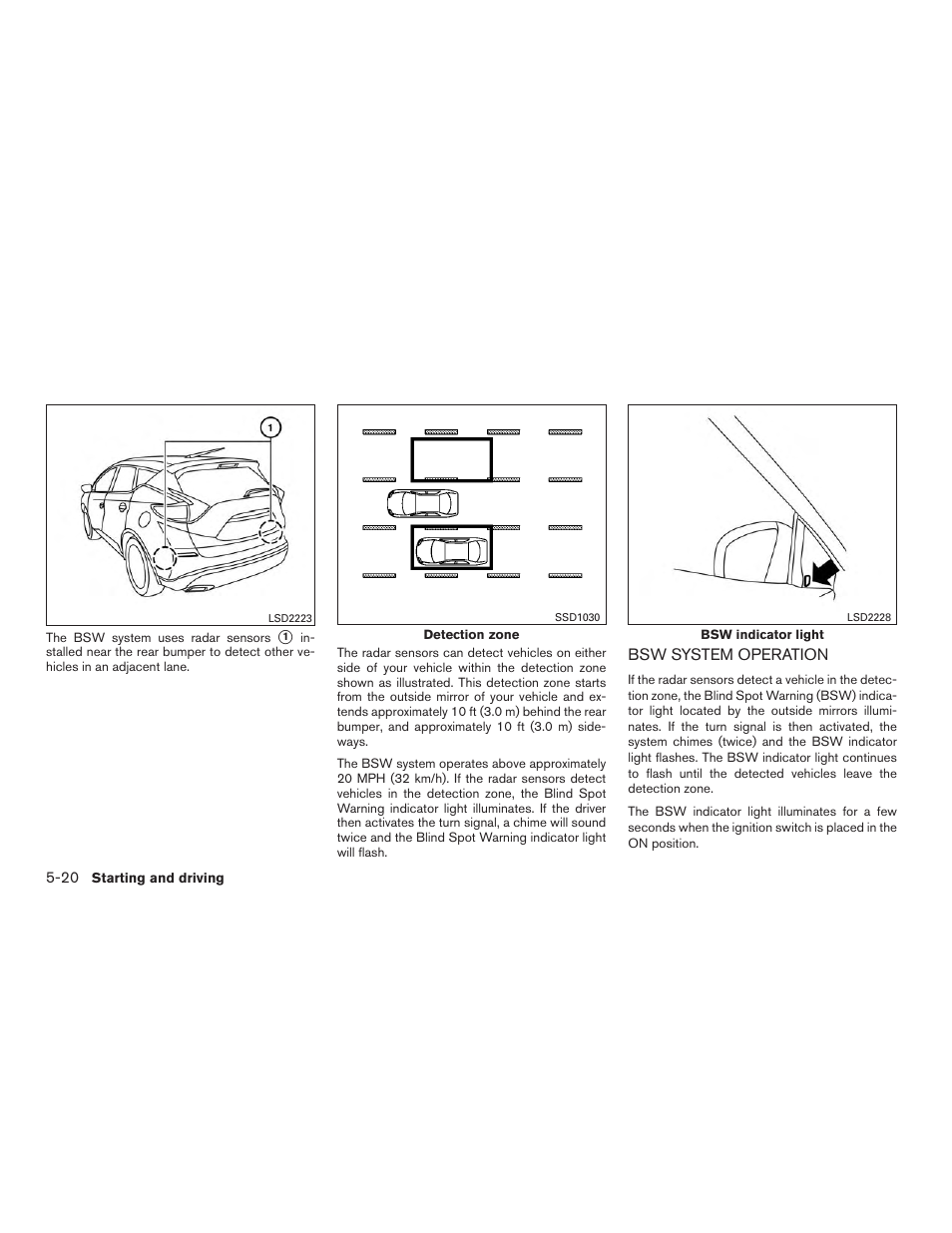 Bsw system operation -20 | NISSAN 2015 Murano - Owner's Manual User Manual | Page 265 / 418
