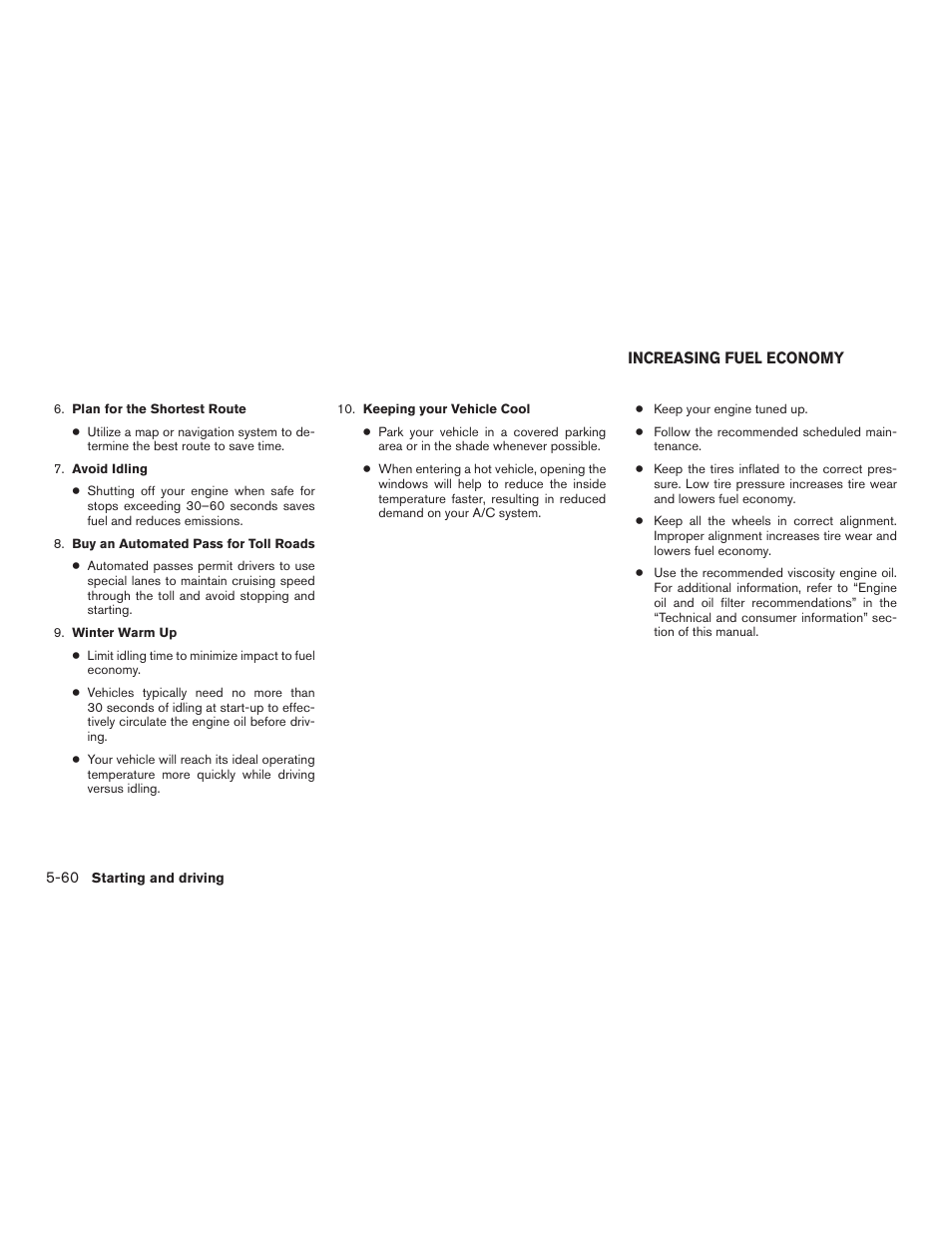 Increasing fuel economy -60 | NISSAN 2015 Murano - Owner's Manual User Manual | Page 305 / 418