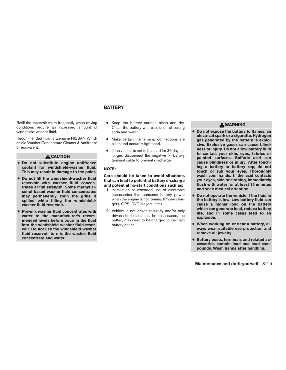 Battery -15 | NISSAN 2015 Murano - Owner's Manual User Manual | Page 354 / 418